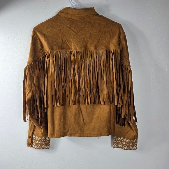 Savanna Jane Womens Suede Fringe Embroidered Geometric Boho Jacket Medium - Picture 5 of 6